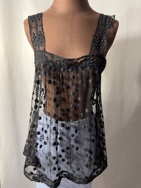 BCBGMaxAzria Black Dot-Embroidered Lace Camisole size xxs